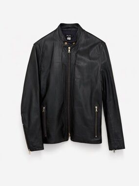 Paul Smith PS Black Lamb Leather Jacket Mens M Moto Zip Designer Minimalist